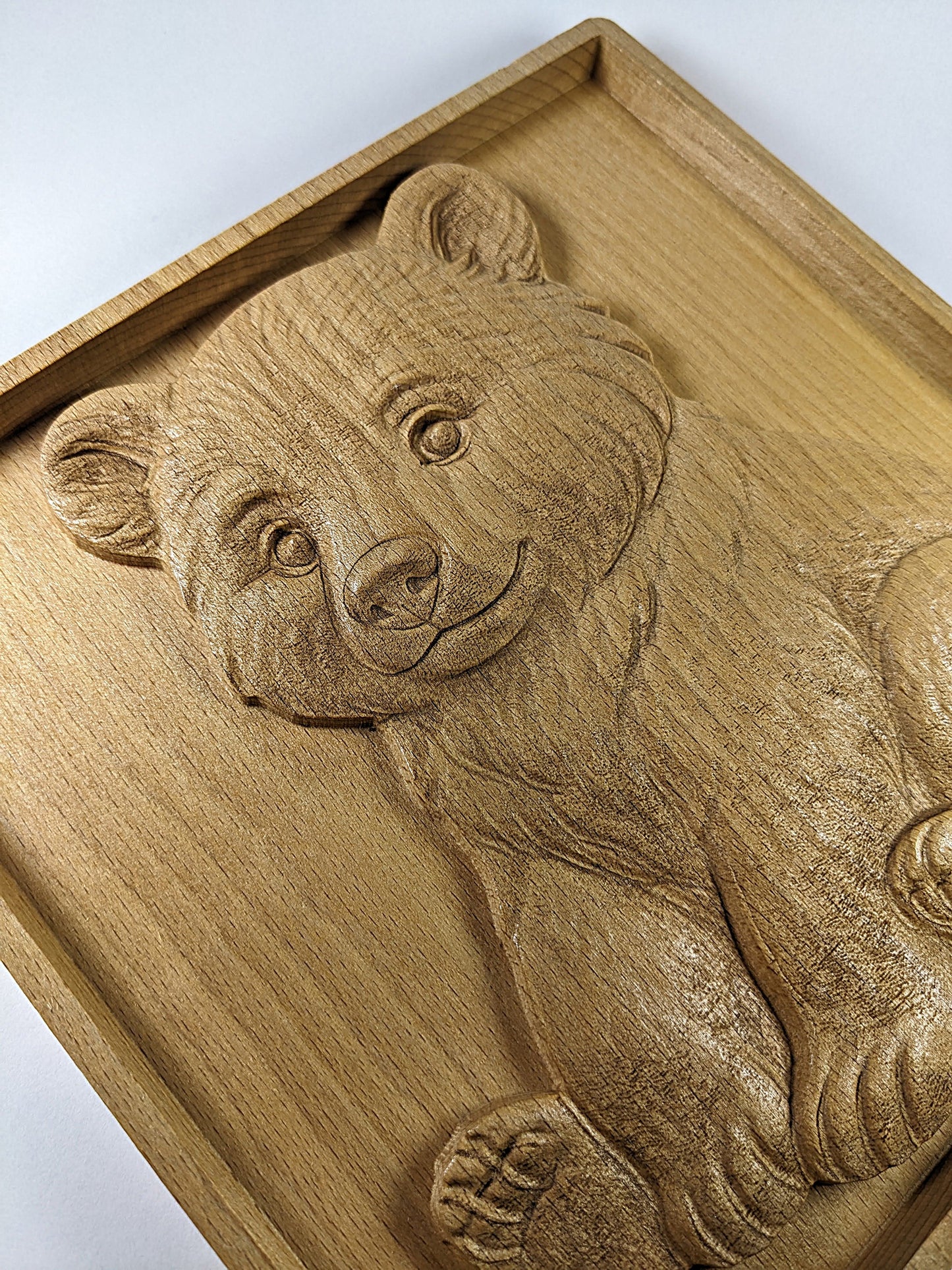 close up view of wood grain on bear cub wall art