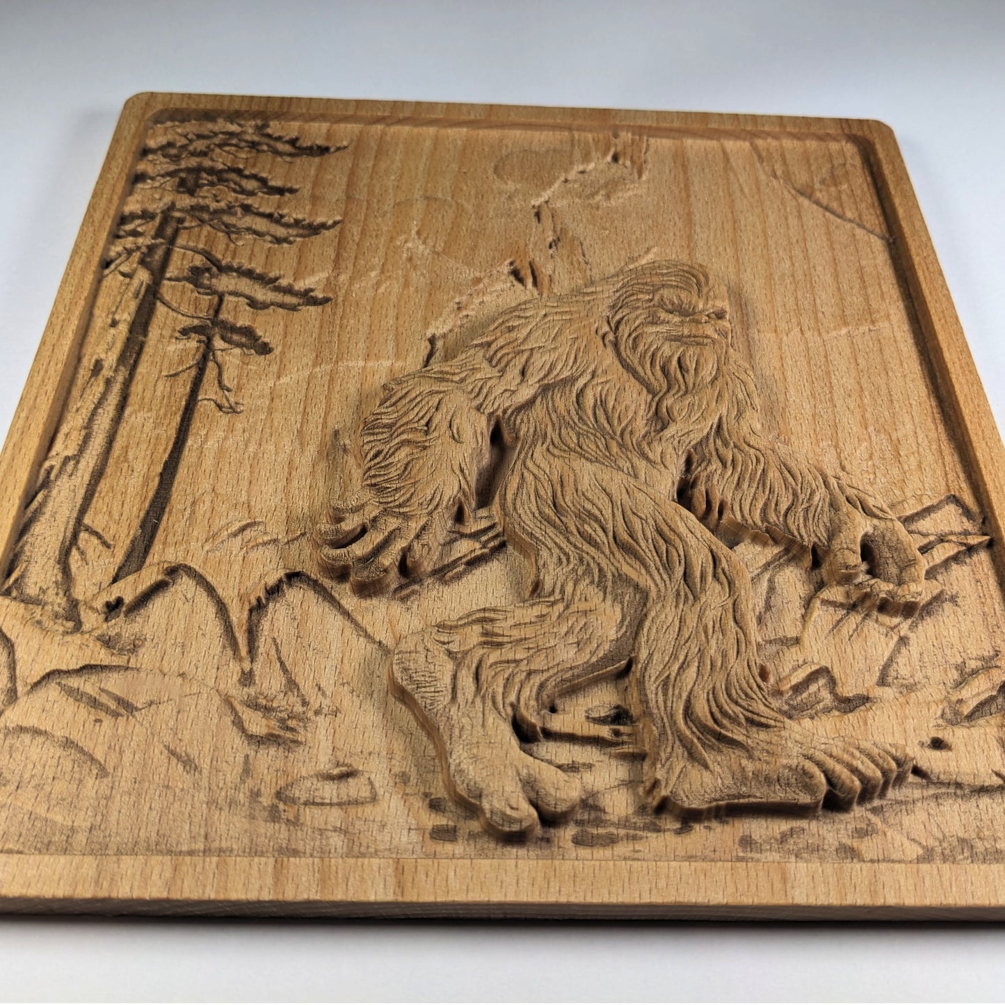 Bigfoot 3D Wood Wall Art – Rustic Beech Relief – Nature Decor – Made in USA – Personalized