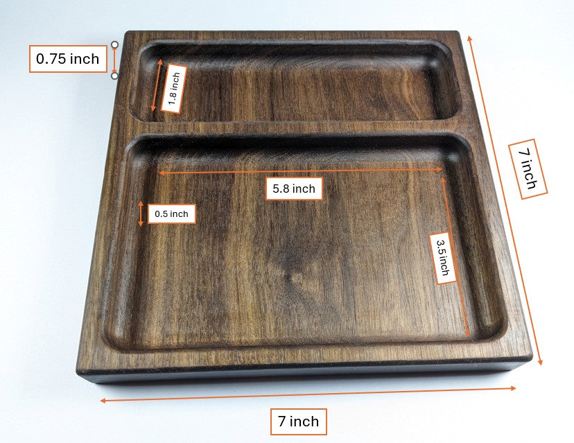 Personalized Natural Walnut Wood 2 section Tray Valentine's Day Gift for Husband Organization Tray Anniversary Present Entryway Table Tray