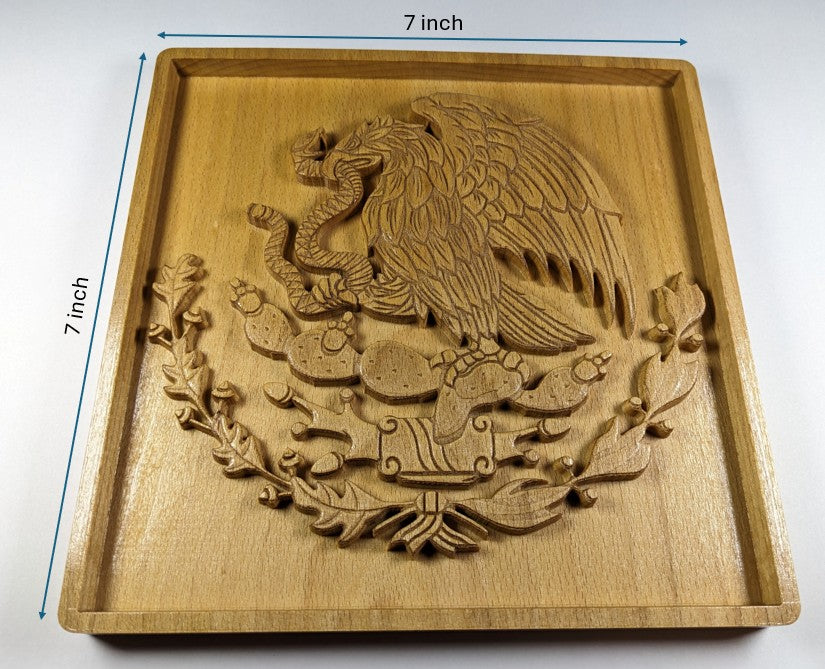 Mexican Coat of Arms 3D Wall Art – Engraved Wood Carving – Heritage Home Decor – Made in USA – Personalized Gift