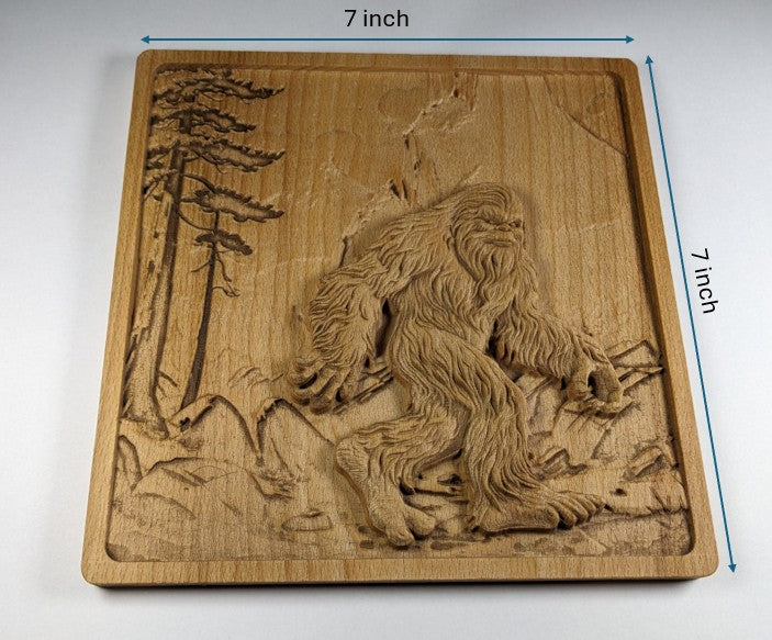 Bigfoot 3D Wood Wall Art – Rustic Beech Relief – Nature Decor – Made in USA – Personalized