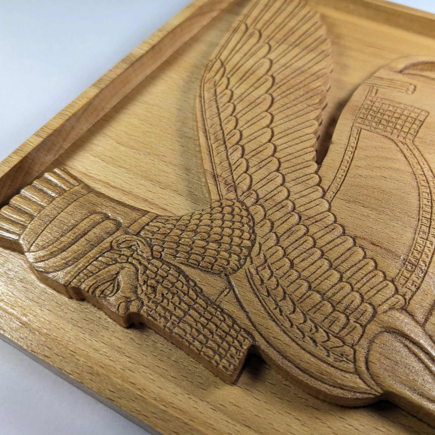 Lamassu Wall Art – Ancient Mesopotamian Winged Bull Guardian – 3D Wood Carving – Made in USA