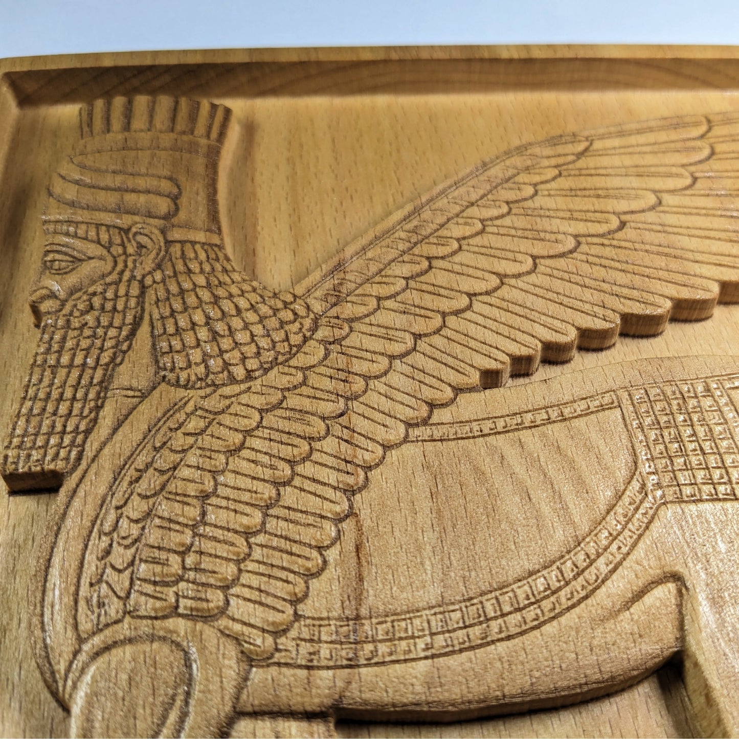 Lamassu Wall Art – Ancient Mesopotamian Winged Bull Guardian – 3D Wood Carving – Made in USA