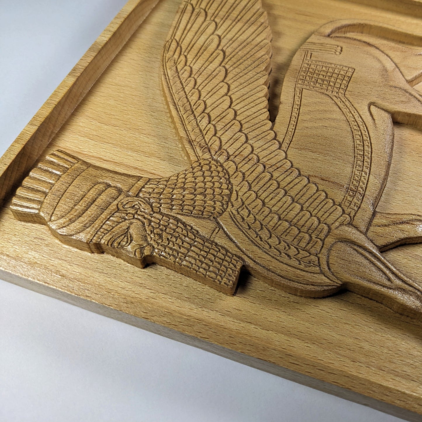 Lamassu Wall Art – Ancient Mesopotamian Winged Bull Guardian – 3D Wood Carving – Made in USA