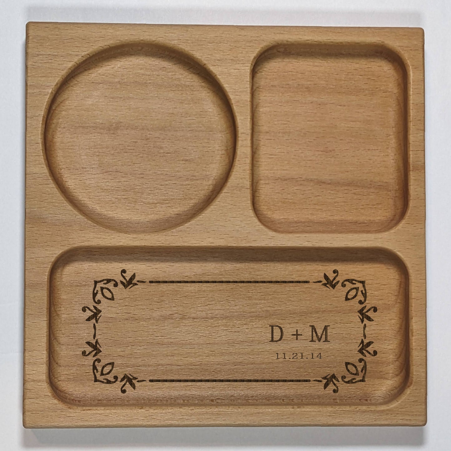 Personalized Natural Wood Nightstand Tray Valentine's Day Gift Organization Tray Engraved Anniversary Present