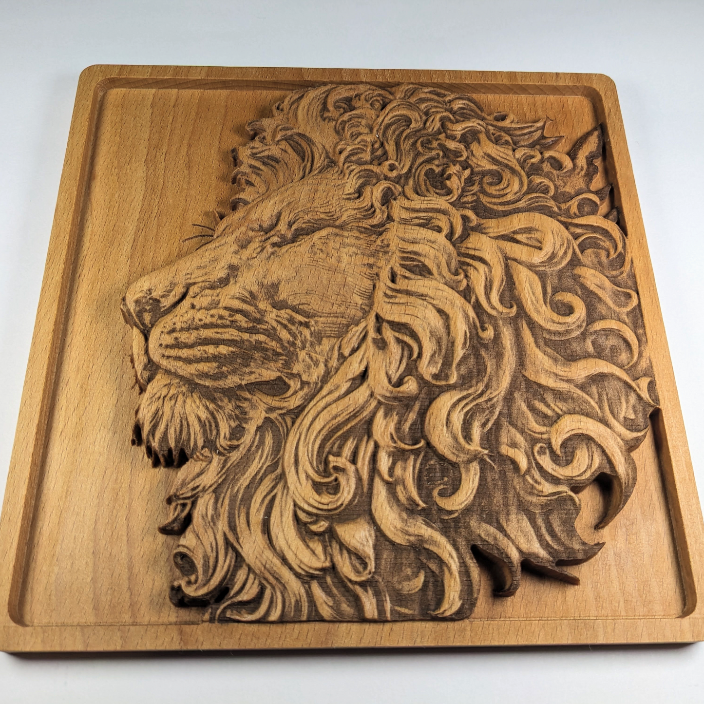Majestic Lion Head 3D Wood Wall Art – Handmade Beech Relief – Nature-Inspired Home Decor – Made in USA