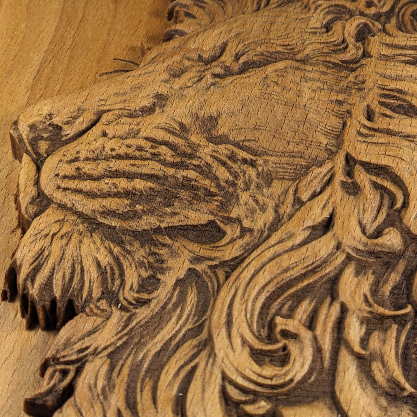 Majestic Lion Head 3D Wood Wall Art – Handmade Beech Relief – Nature-Inspired Home Decor – Made in USA