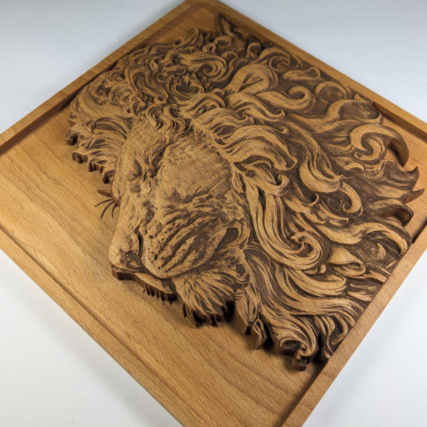 Majestic Lion Head 3D Wood Wall Art – Handmade Beech Relief – Nature-Inspired Home Decor – Made in USA