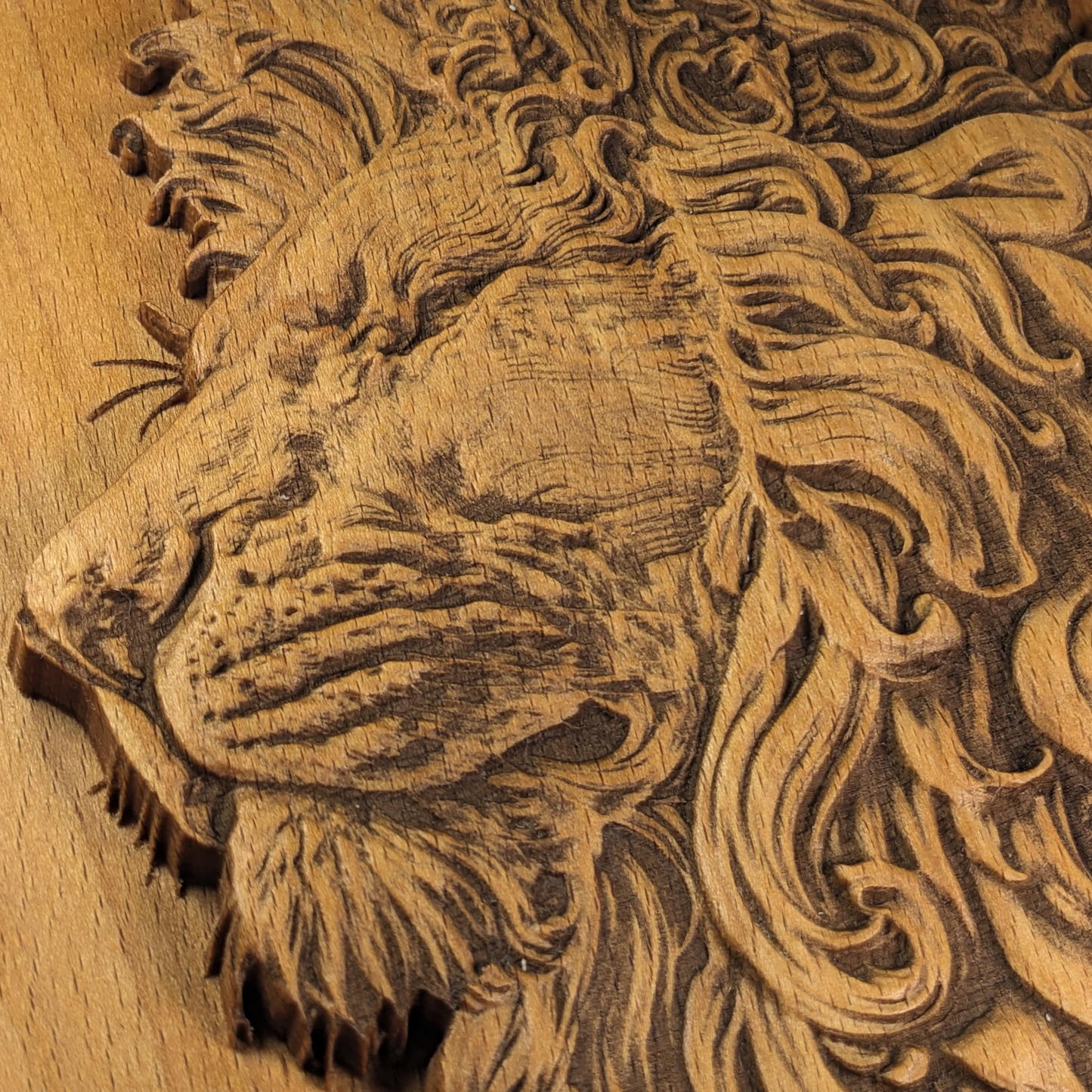 Majestic Lion Head 3D Wood Wall Art – Handmade Beech Relief – Nature-Inspired Home Decor – Made in USA