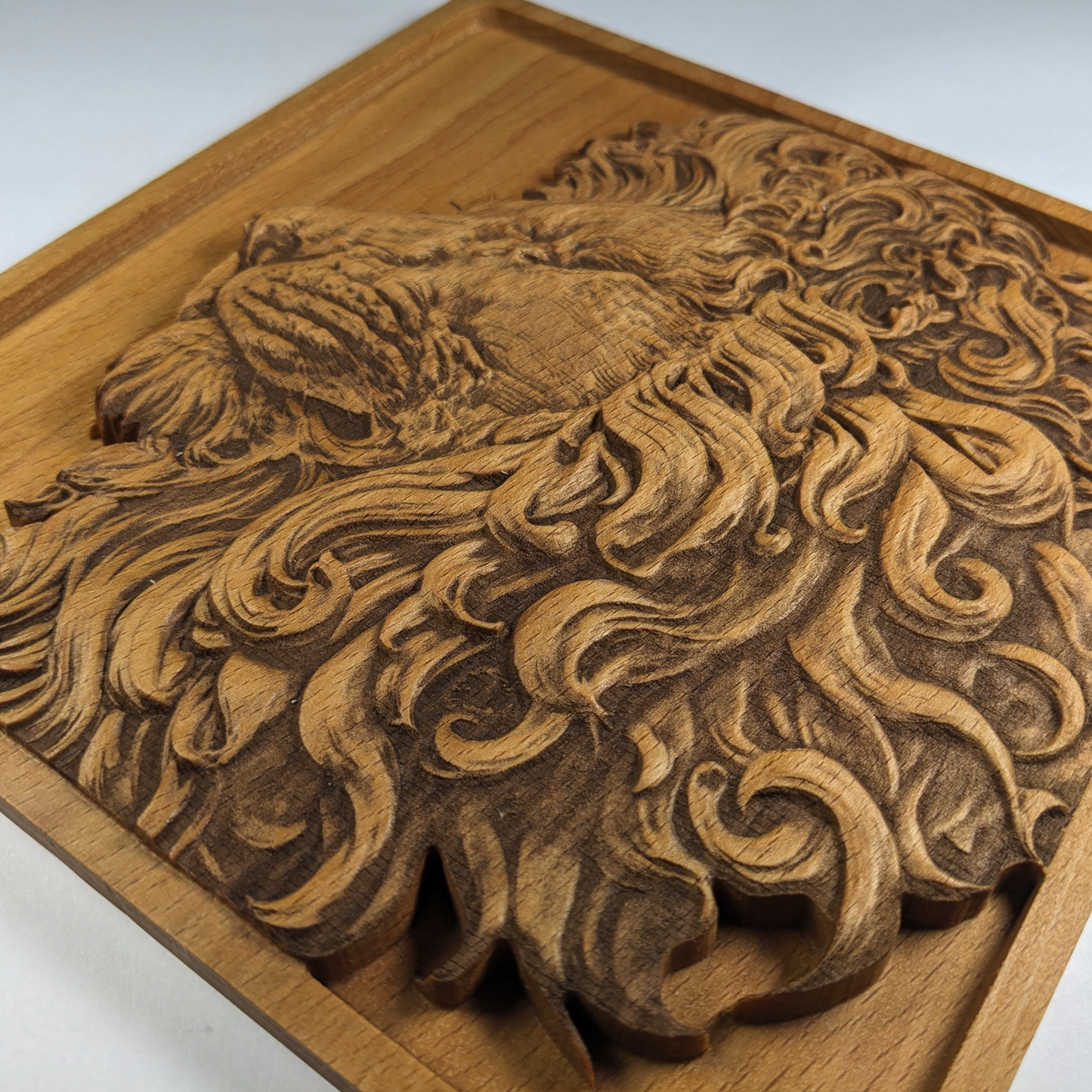Majestic Lion Head 3D Wood Wall Art – Handmade Beech Relief – Nature-Inspired Home Decor – Made in USA