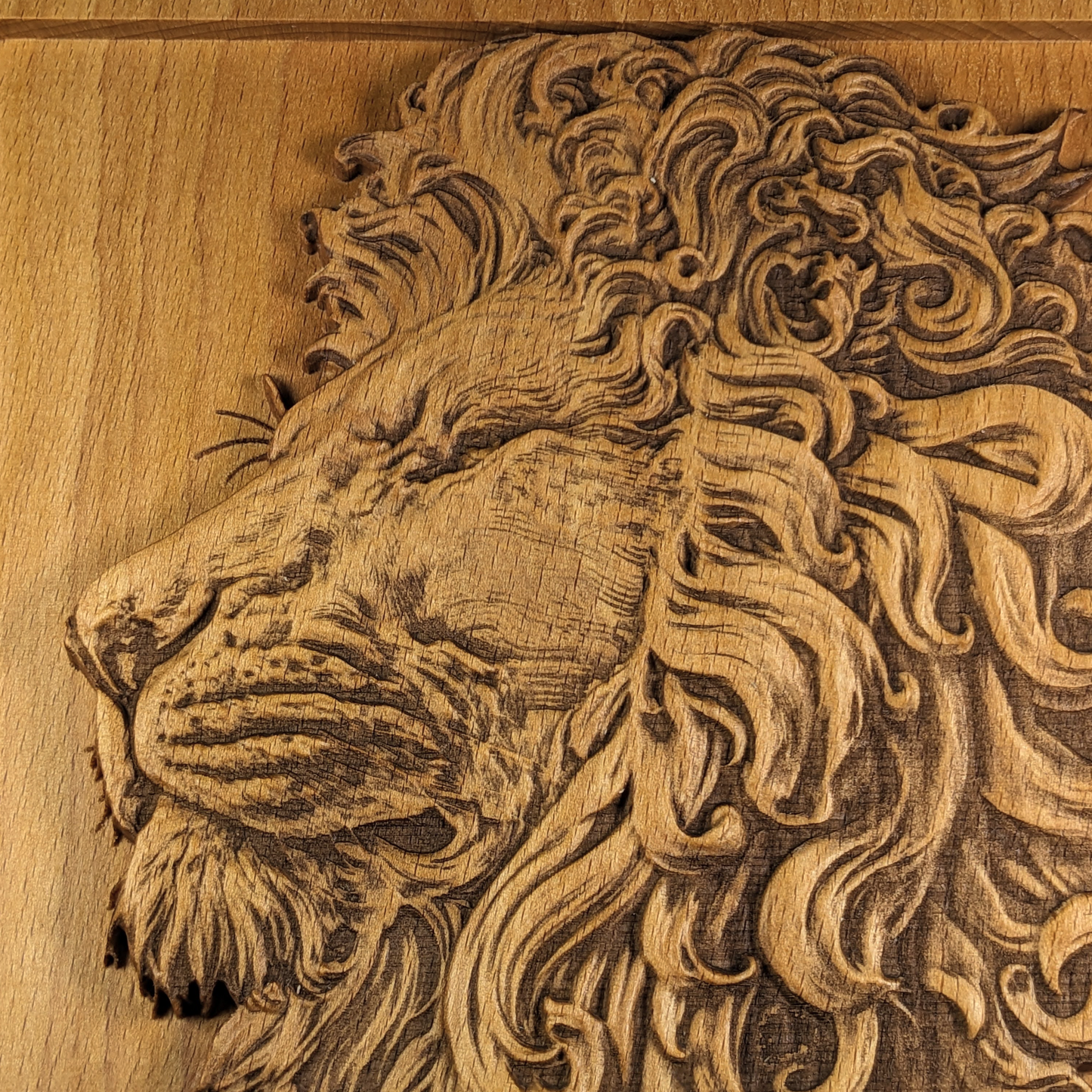 Majestic Lion Head 3D Wood Wall Art – Handmade Beech Relief – Nature-Inspired Home Decor – Made in USA