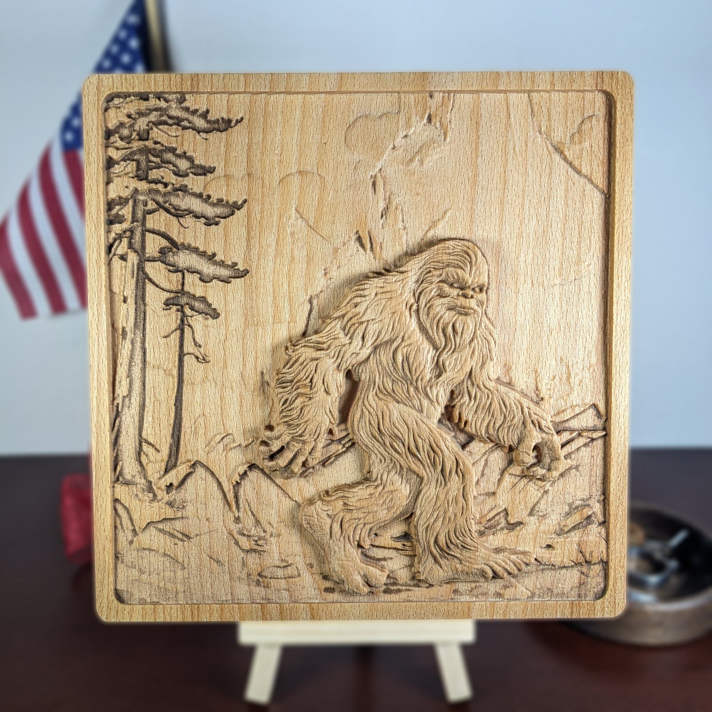 Bigfoot 3D Wood Wall Art – Rustic Beech Relief – Nature Decor – Made in USA – Personalized