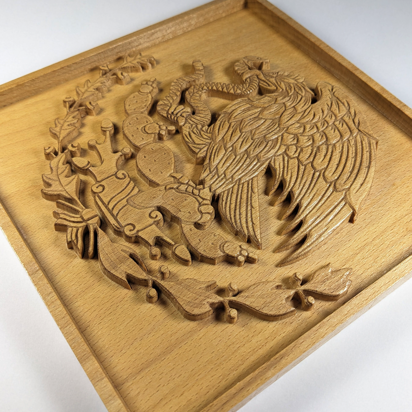 Mexican Coat of Arms 3D Wall Art – Engraved Wood Carving – Heritage Home Decor – Made in USA – Personalized Gift