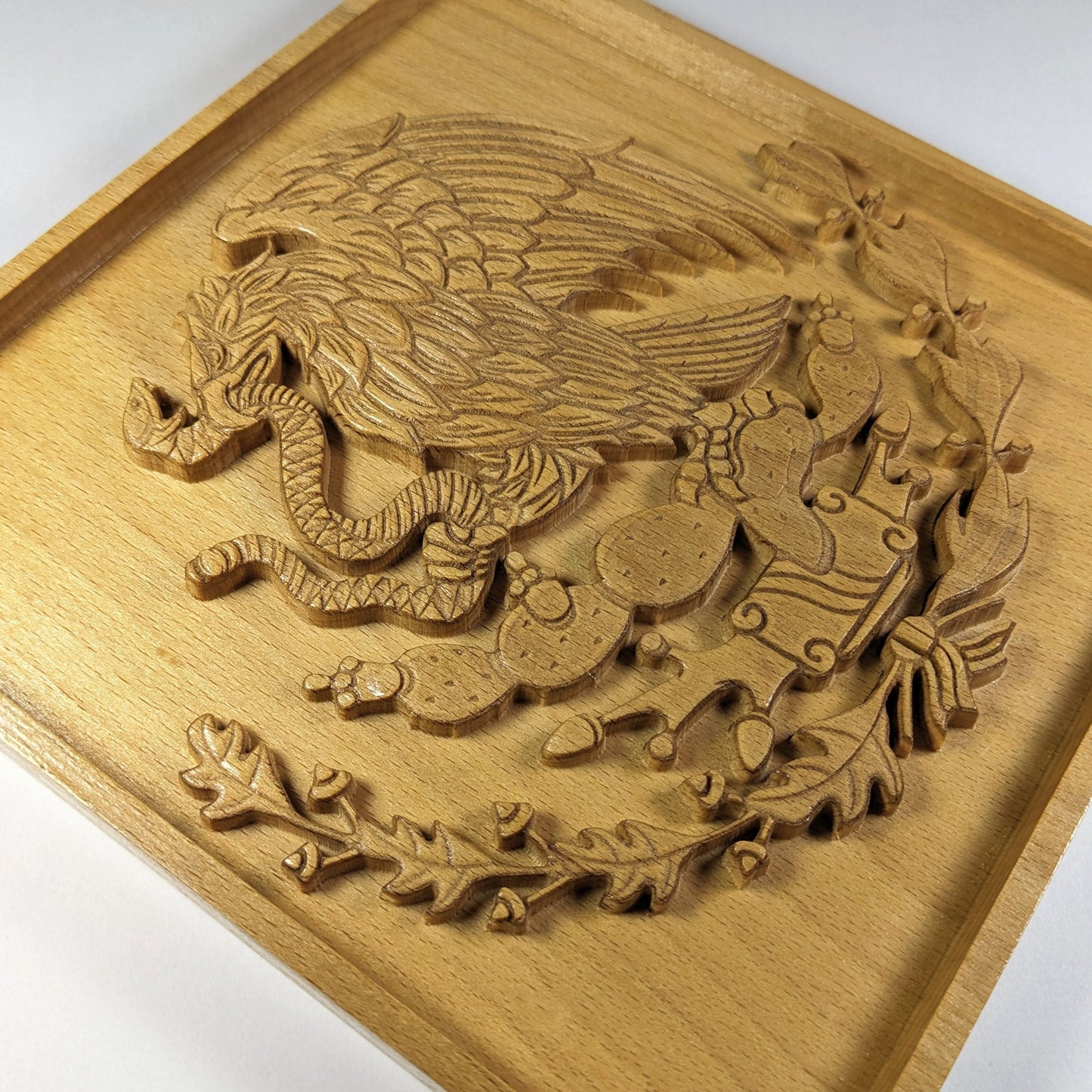 Mexican Coat of Arms 3D Wall Art – Engraved Wood Carving – Heritage Home Decor – Made in USA – Personalized Gift