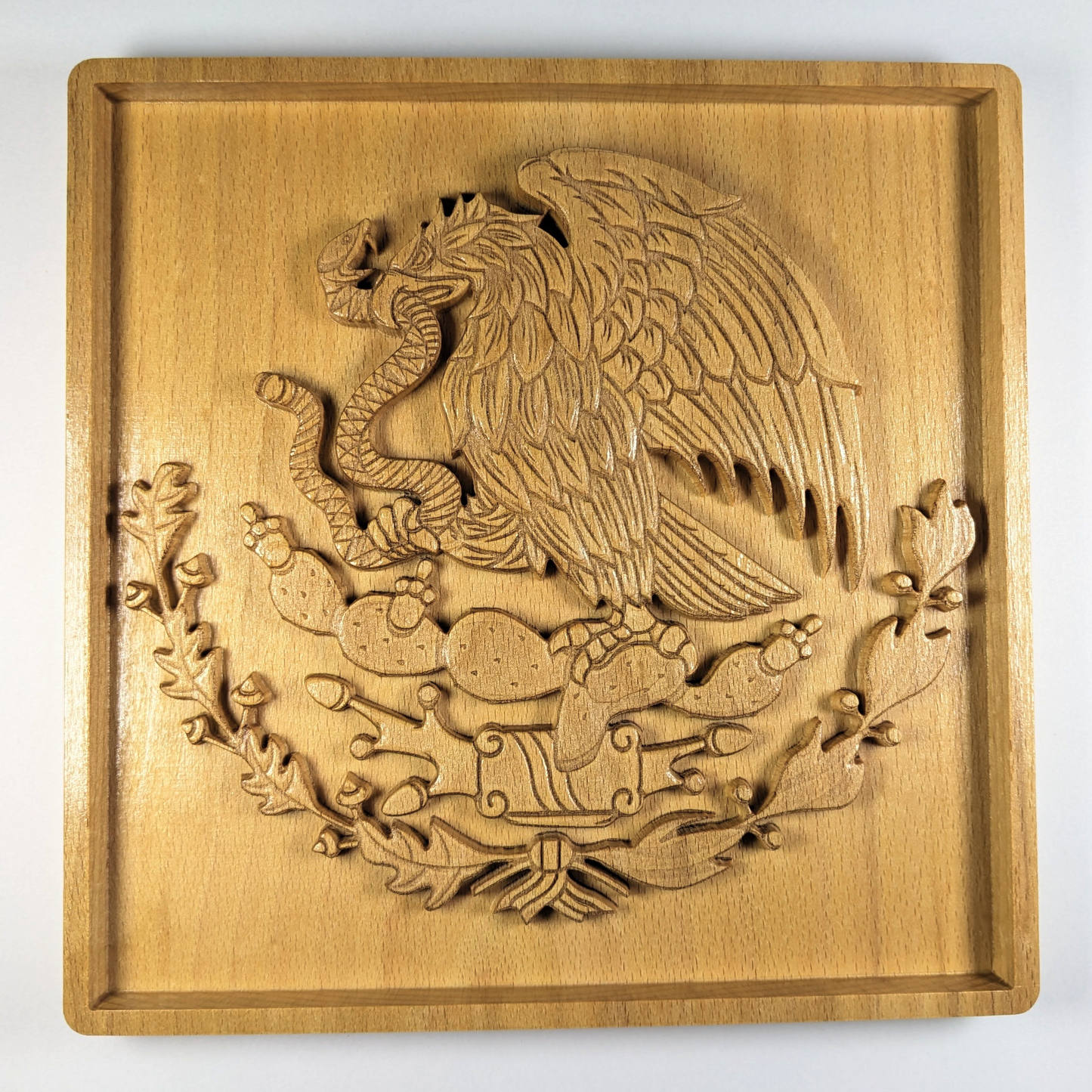 Mexican Coat of Arms 3D Wall Art – Engraved Wood Carving – Heritage Home Decor – Made in USA – Personalized Gift