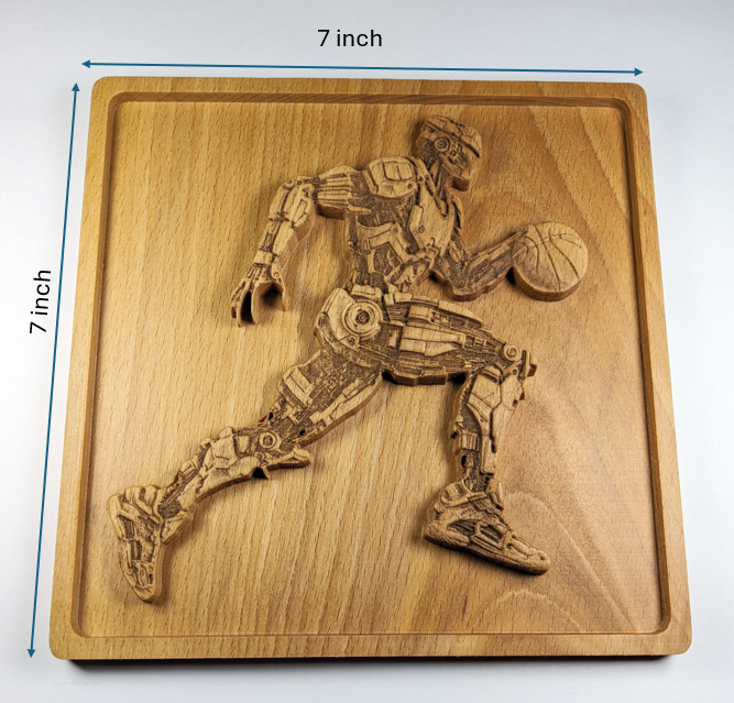 Futuristic Robot Basketball 3D Wood Wall Art – Handmade Sci-Fi Decor – Beech Wood Gift – Made in USA