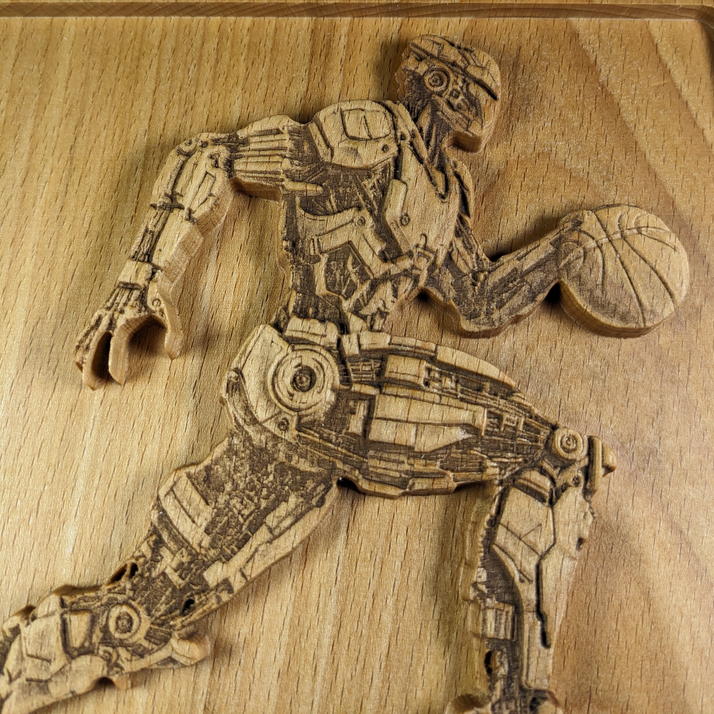 Futuristic Robot Basketball 3D Wood Wall Art – Handmade Sci-Fi Decor – Beech Wood Gift – Made in USA