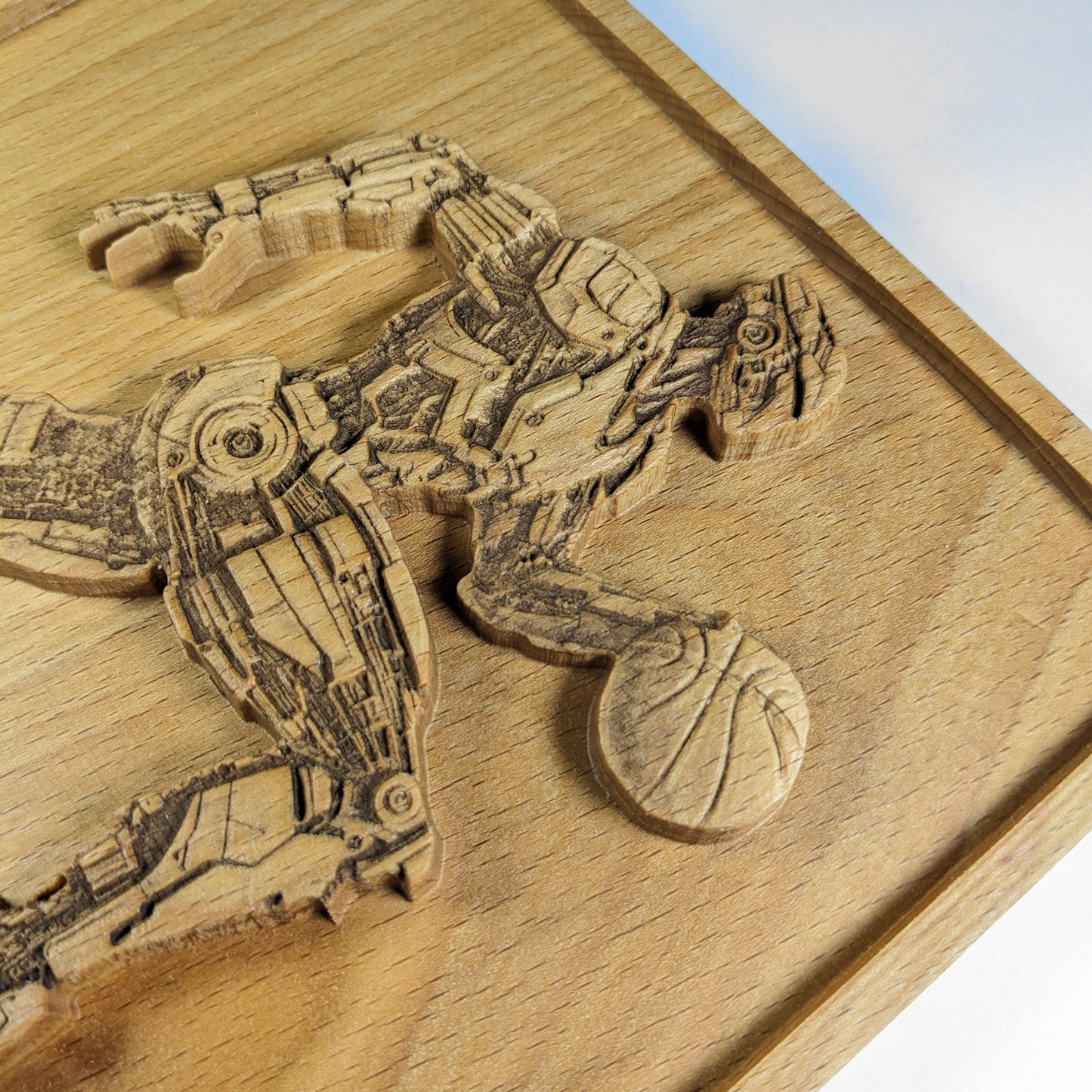 Futuristic Robot Basketball 3D Wood Wall Art – Handmade Sci-Fi Decor – Beech Wood Gift – Made in USA