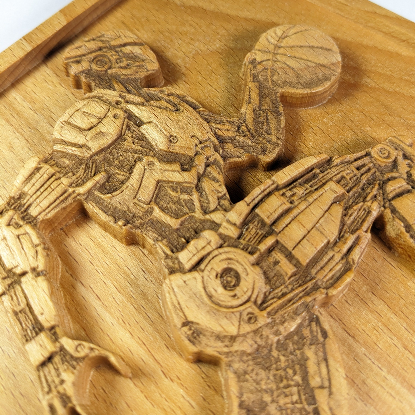 Futuristic Robot Basketball 3D Wood Wall Art – Handmade Sci-Fi Decor – Beech Wood Gift – Made in USA
