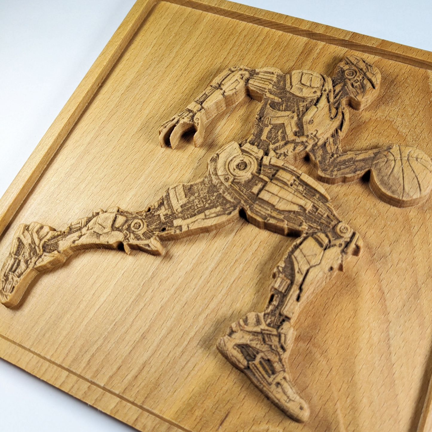 Futuristic Robot Basketball 3D Wood Wall Art – Handmade Sci-Fi Decor – Beech Wood Gift – Made in USA