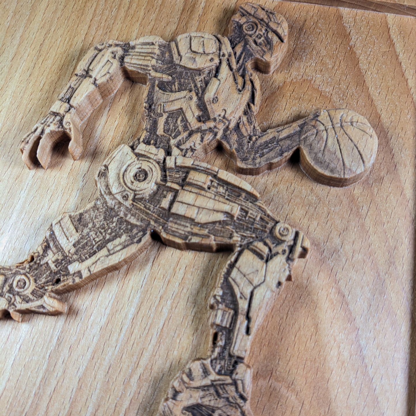 Futuristic Robot Basketball 3D Wood Wall Art – Handmade Sci-Fi Decor – Beech Wood Gift – Made in USA