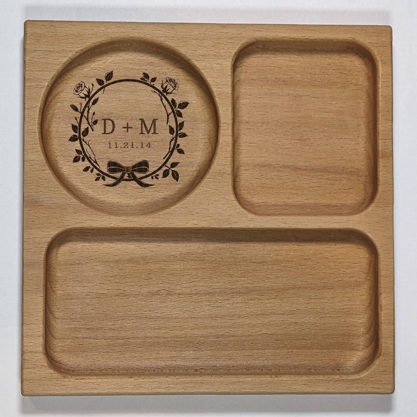 Personalized Natural Wood Nightstand Tray Valentine's Day Gift Organization Tray Engraved Anniversary Present