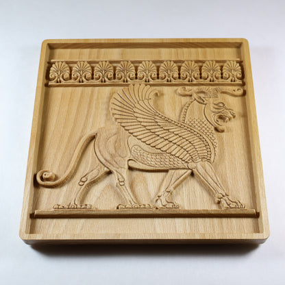 Achaemenid Winged Lion Wood Relief, Persepolis Persian Griffin Wall Art