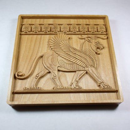Achaemenid Winged Lion Wood Relief, Persepolis Persian Griffin Wall Art