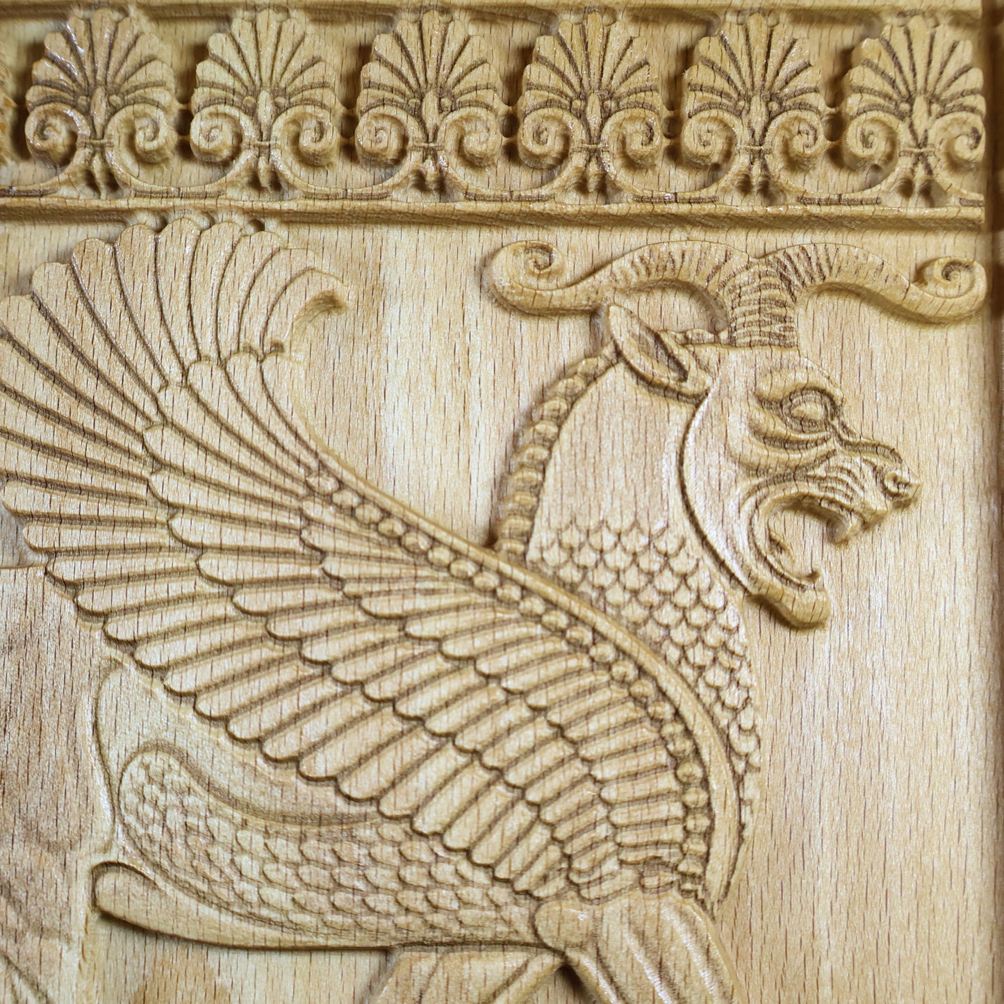 Achaemenid Winged Lion Wood Relief, Persepolis Persian Griffin Wall Art