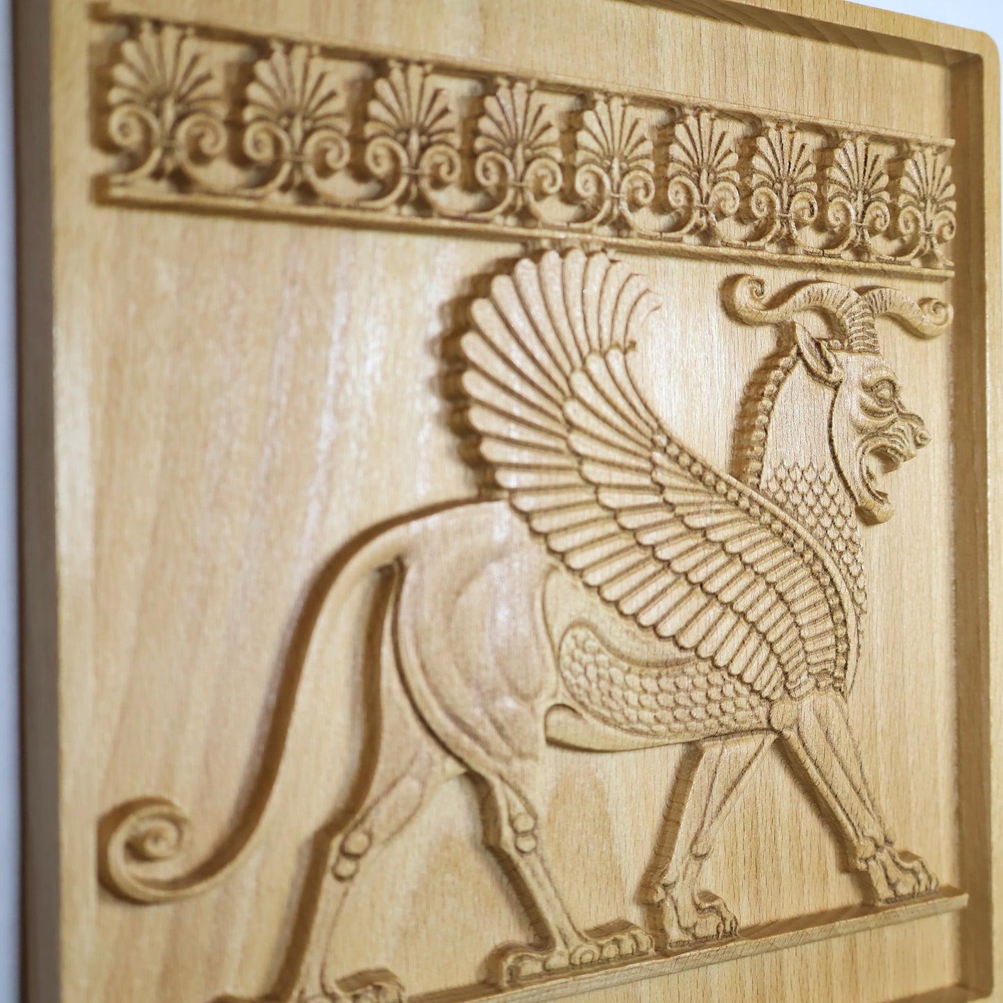 Achaemenid Winged Lion Wood Relief, Persepolis Persian Griffin Wall Art