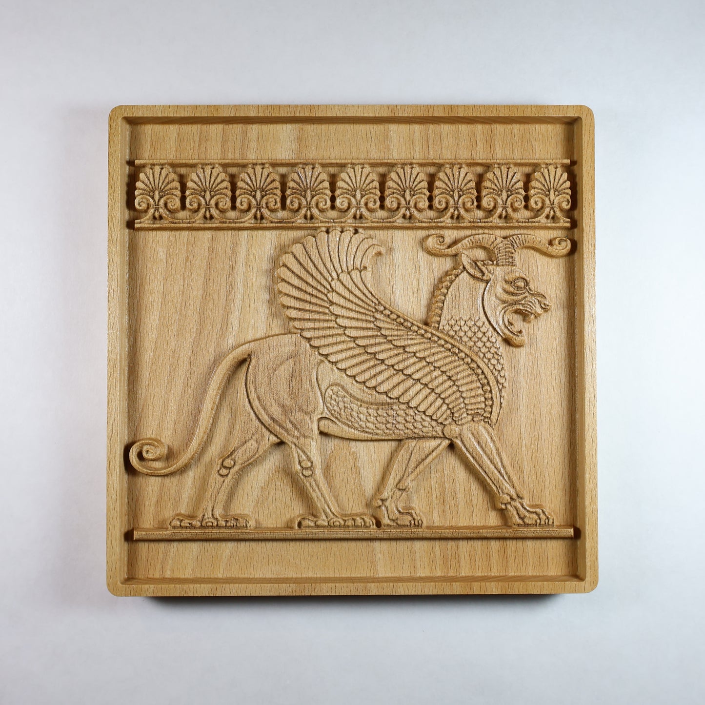 Achaemenid Winged Lion Wood Relief, Persepolis Persian Griffin Wall Art