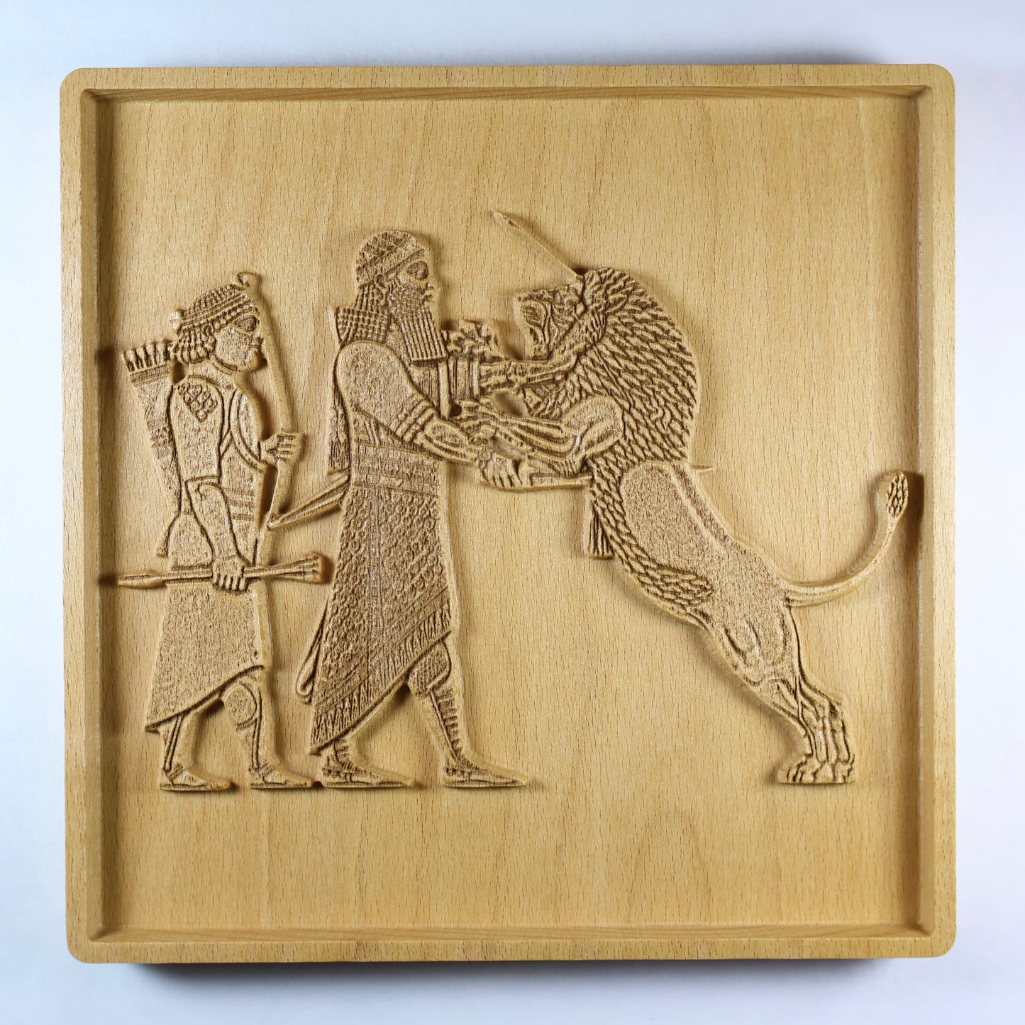 Assyrian Lion Hunt Wood Relief, Mesopotamian King and Lion Wall Art
