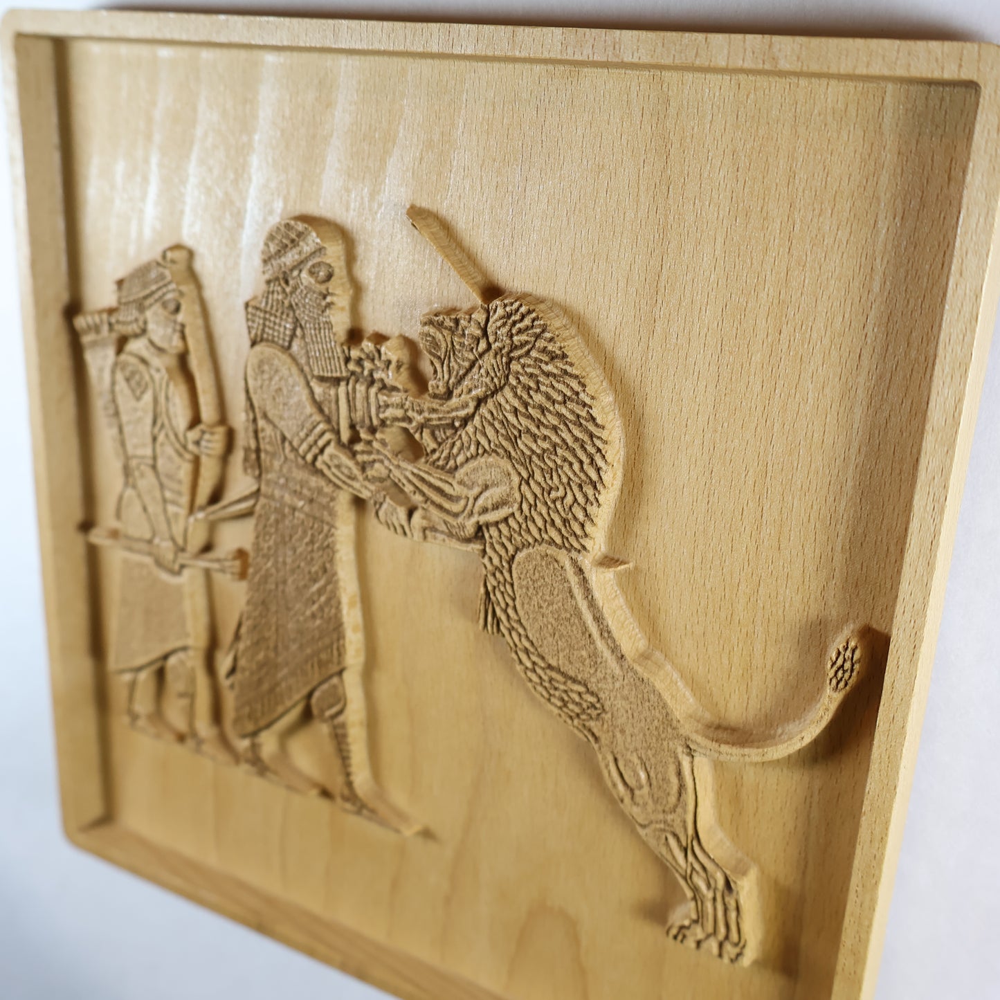 Assyrian Lion Hunt Wood Relief, Mesopotamian King and Lion Wall Art