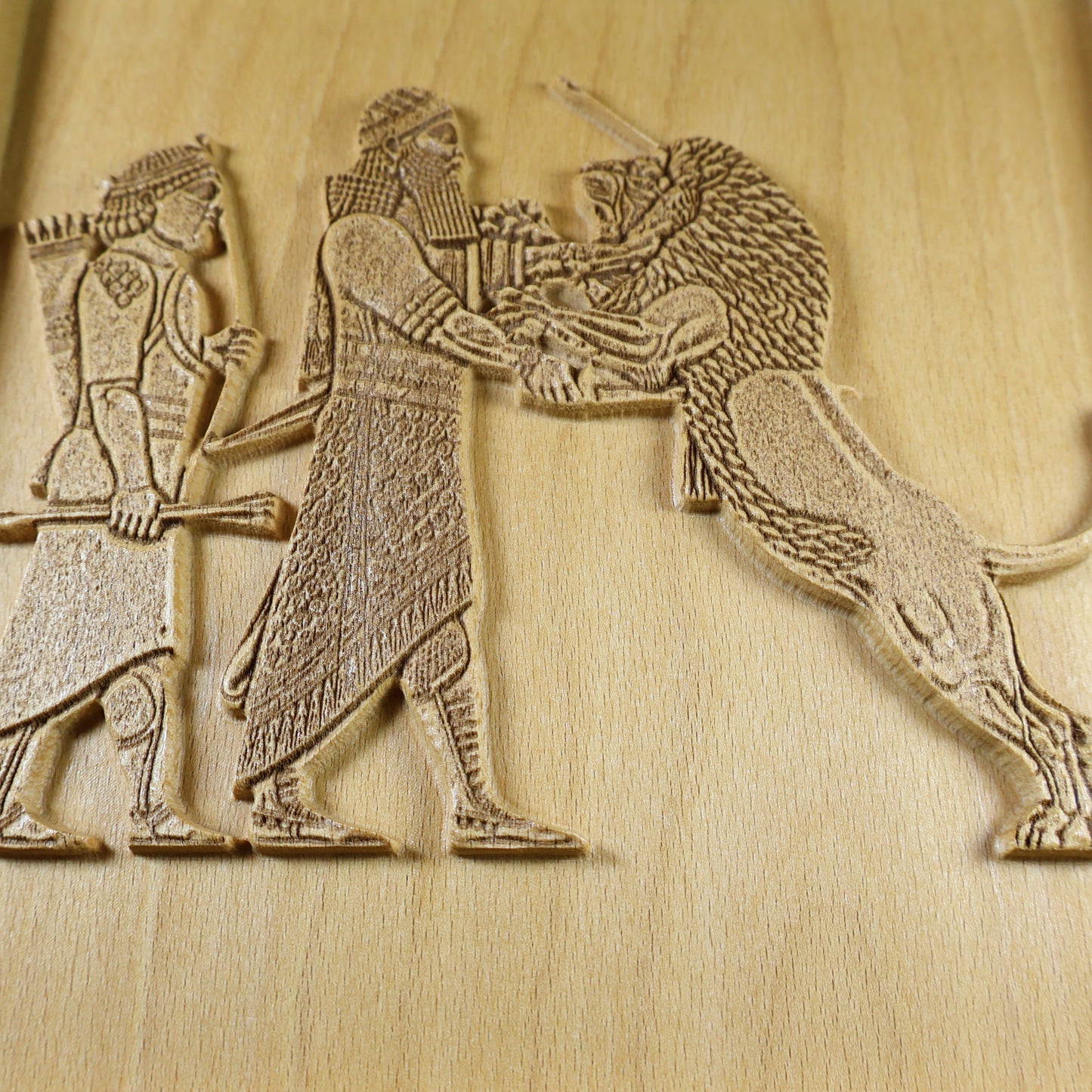 Assyrian Lion Hunt Wood Relief, Mesopotamian King and Lion Wall Art