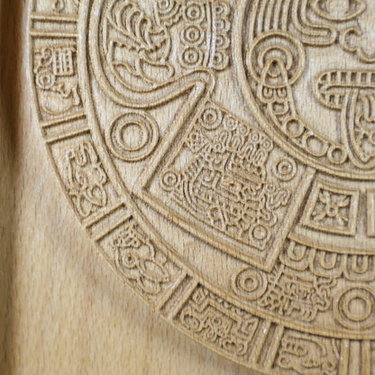 Aztec Sun Stone Wood Relief, Tonatiuh Medallion Wall Art, Carved Decor