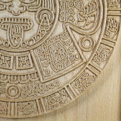 Aztec Sun Stone Wood Relief, Tonatiuh Medallion Wall Art, Carved Decor