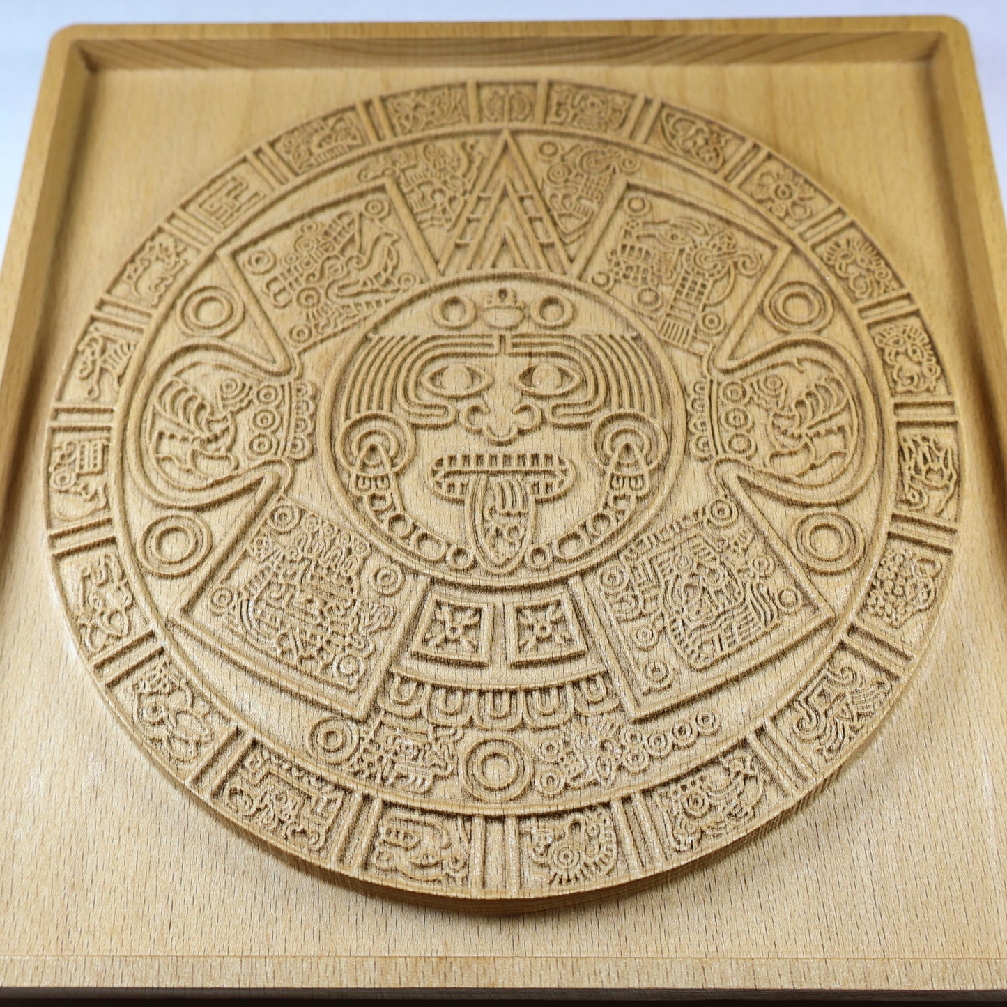 Aztec Sun Stone Wood Relief, Tonatiuh Medallion Wall Art, Carved Decor