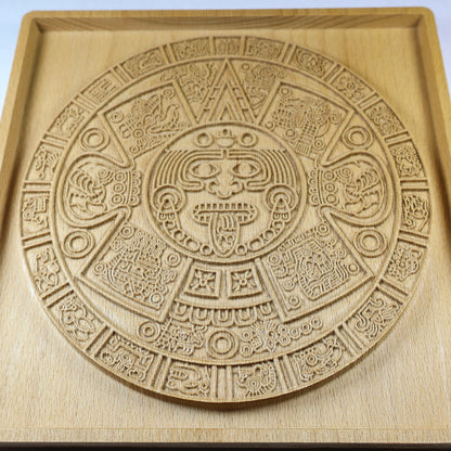 Aztec Sun Stone Wood Relief, Tonatiuh Medallion Wall Art, Carved Decor