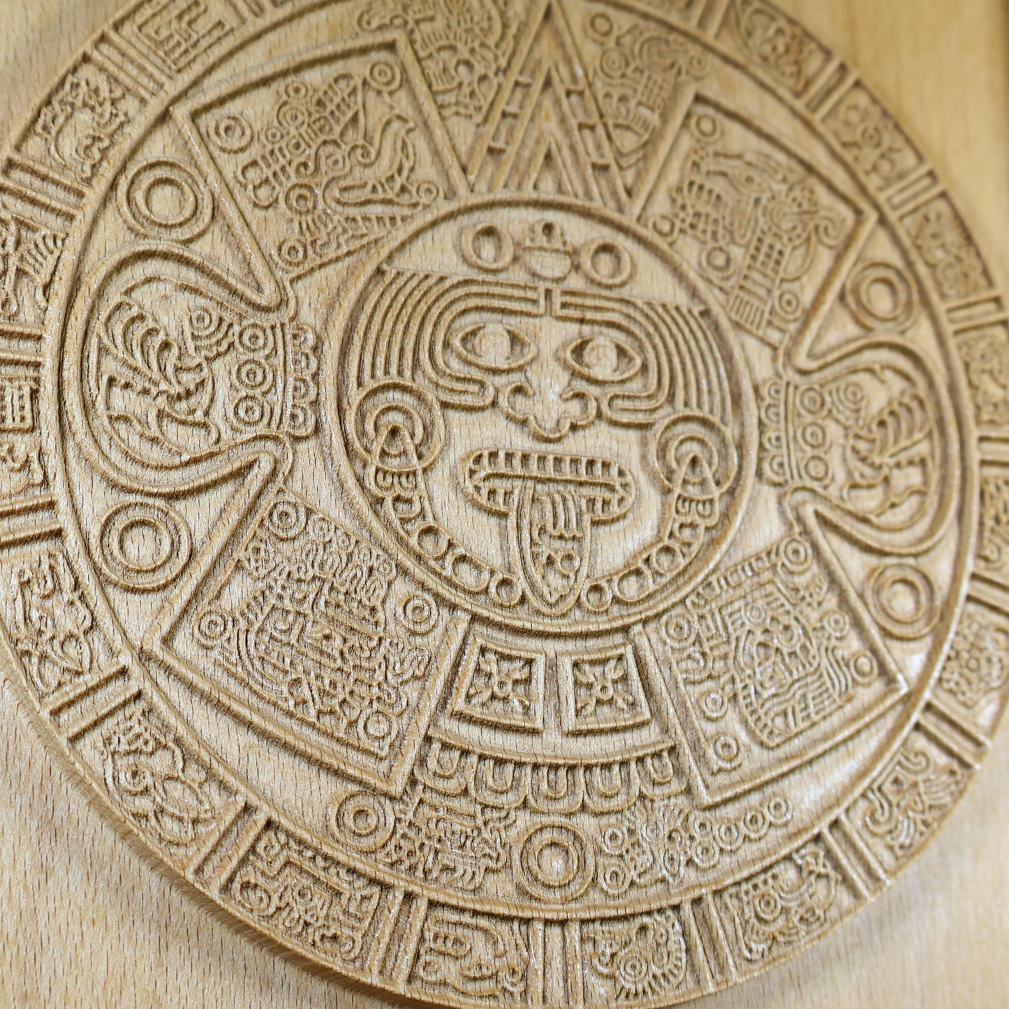 Aztec Sun Stone Wood Relief, Tonatiuh Medallion Wall Art, Carved Decor