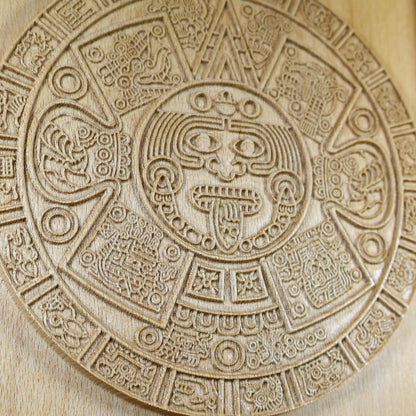 Aztec Sun Stone Wood Relief, Tonatiuh Medallion Wall Art, Carved Decor
