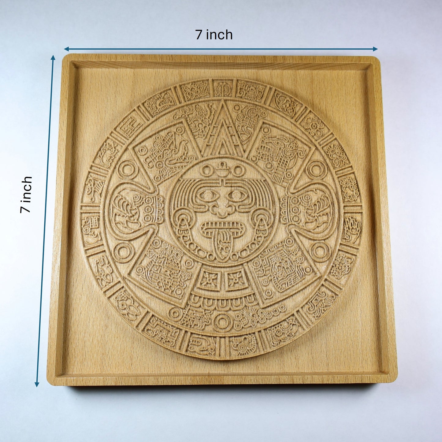Aztec Sun Stone Wood Relief, Tonatiuh Medallion Wall Art, Carved Decor