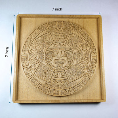 Aztec Sun Stone Wood Relief, Tonatiuh Medallion Wall Art, Carved Decor
