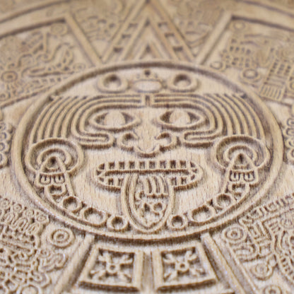 Aztec Sun Stone Wood Relief, Tonatiuh Medallion Wall Art, Carved Decor
