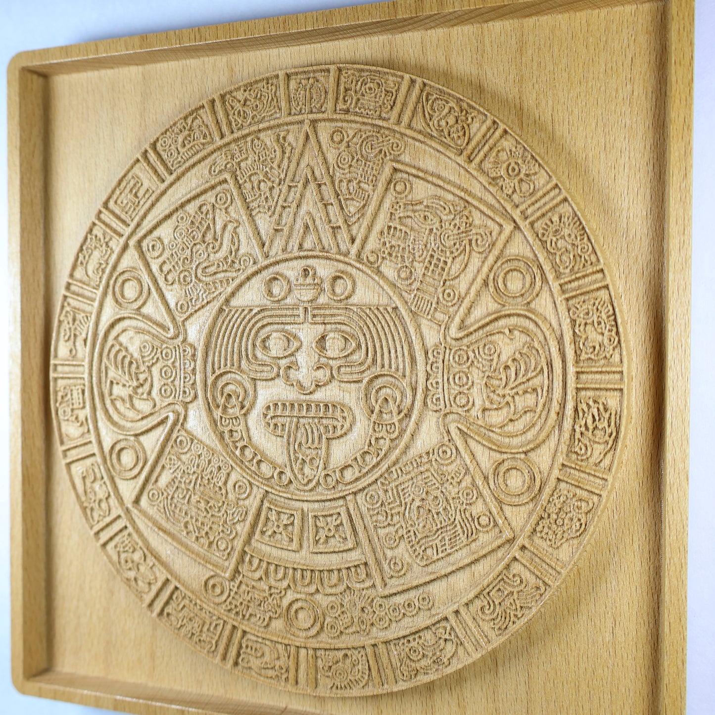 Aztec Sun Stone Wood Relief, Tonatiuh Medallion Wall Art, Carved Decor