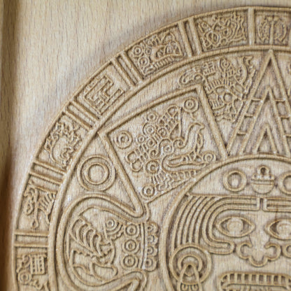 Aztec Sun Stone Wood Relief, Tonatiuh Medallion Wall Art, Carved Decor