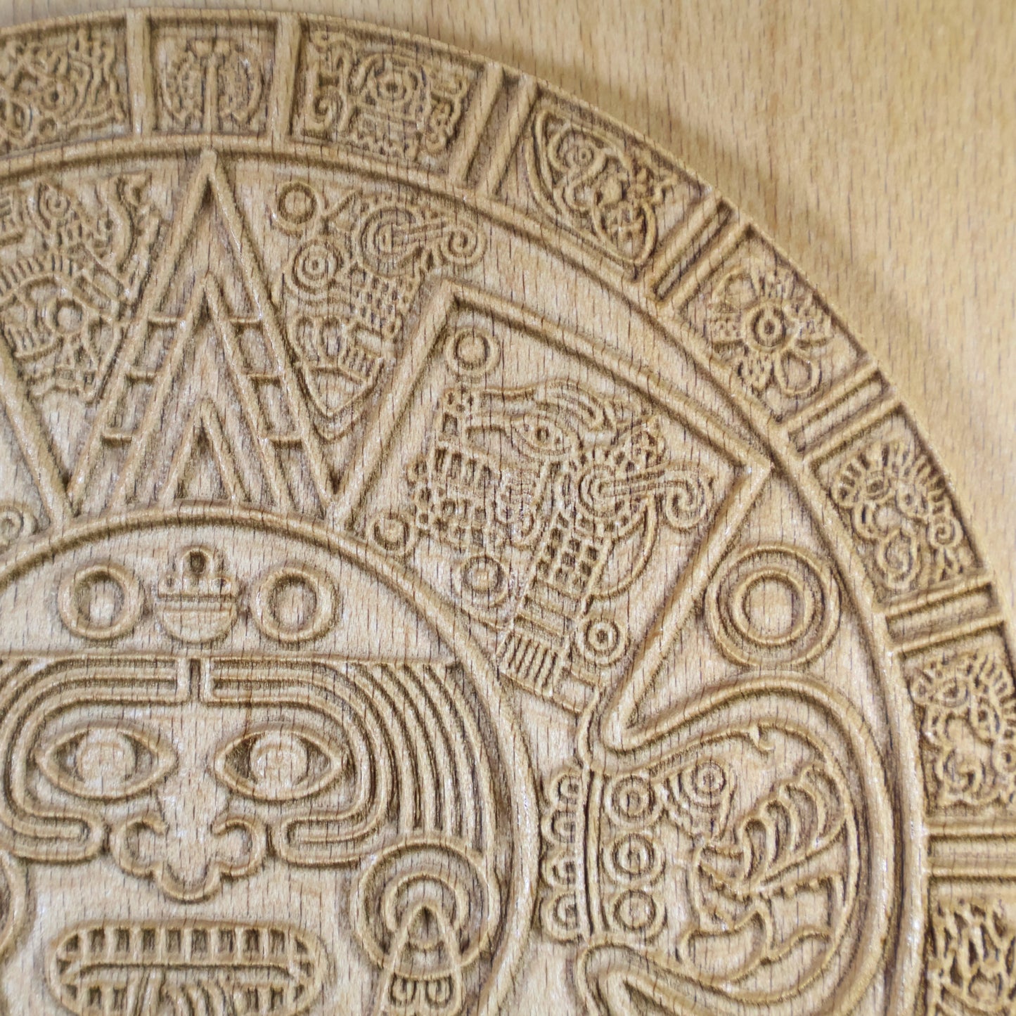 Aztec Sun Stone Wood Relief, Tonatiuh Medallion Wall Art, Carved Decor