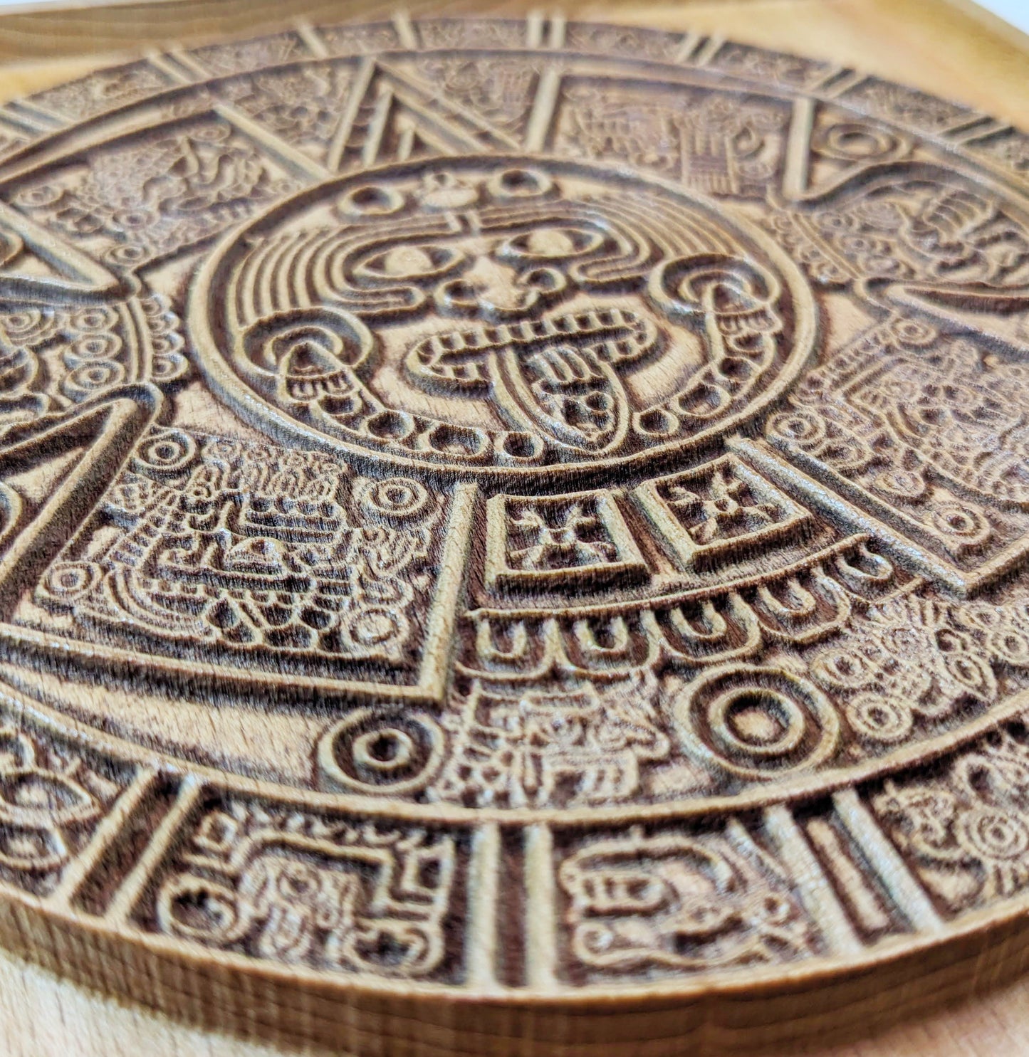 Aztec Sun Stone Wood Relief, Tonatiuh Medallion Wall Art, Carved Decor