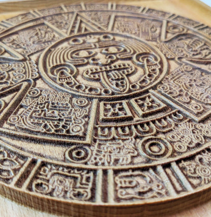 Aztec Sun Stone Wood Relief, Tonatiuh Medallion Wall Art, Carved Decor