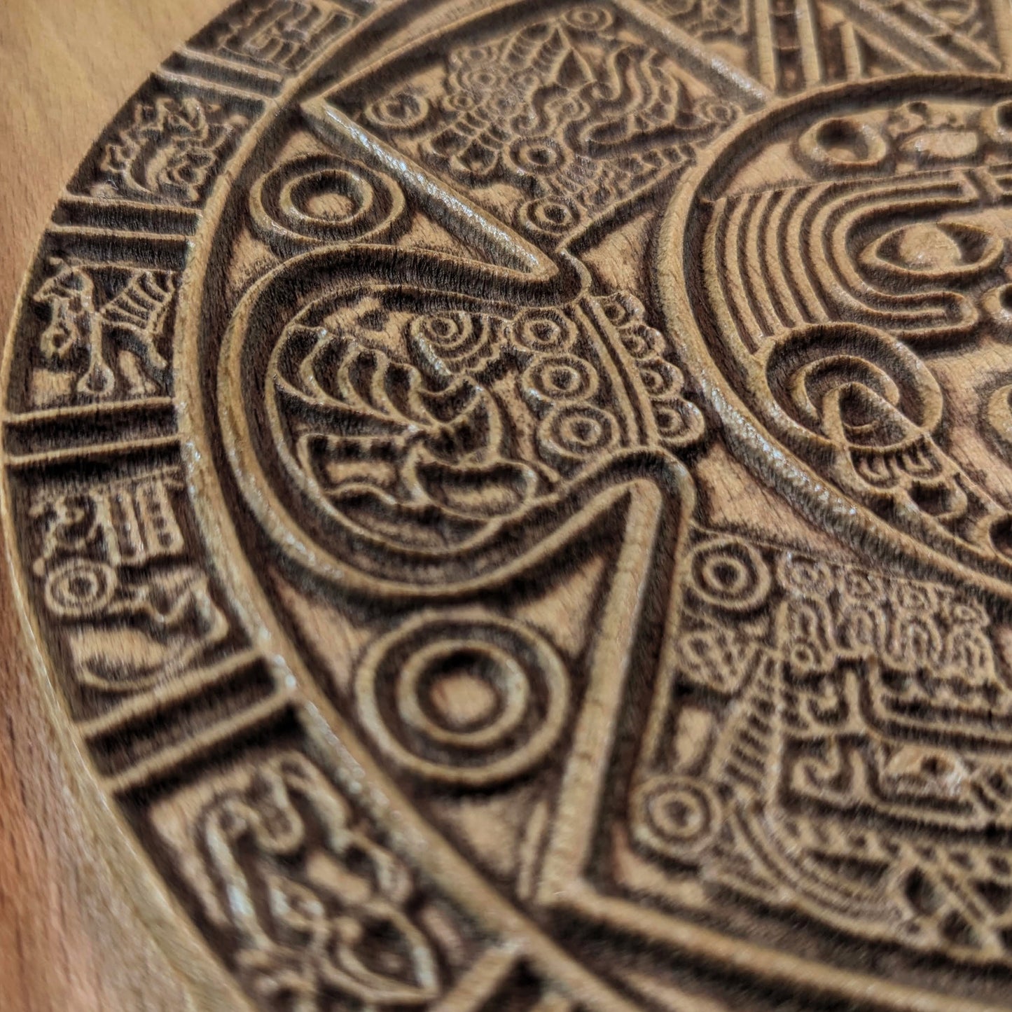 Aztec Sun Stone Wood Relief, Tonatiuh Medallion Wall Art, Carved Decor