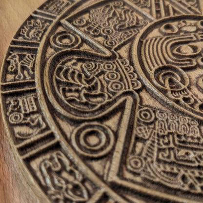 Aztec Sun Stone Wood Relief, Tonatiuh Medallion Wall Art, Carved Decor